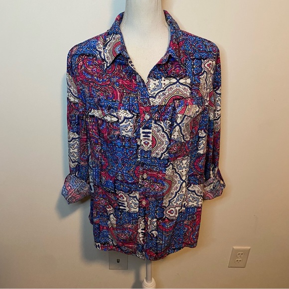Jones New York Sport Paisley Long Sleeve Button Down Size Large - Picture 3 of 7